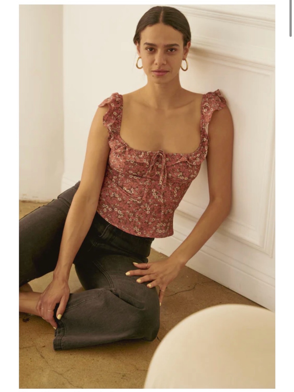 Whimsy + Row • Floral Ruffle Tie-Front Tank Top - Picture 3 of 5
